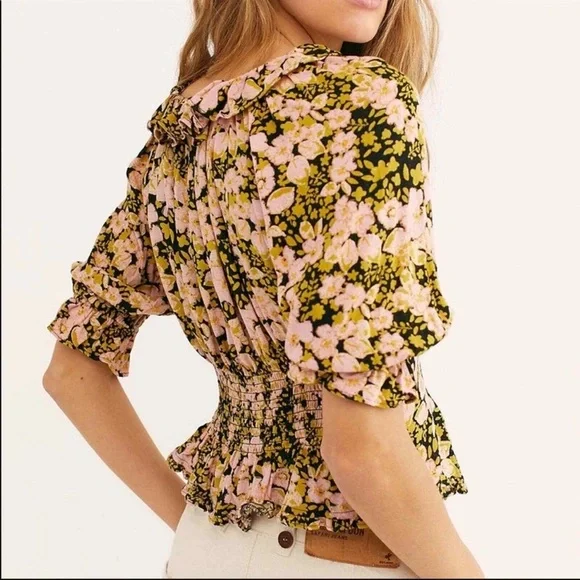 Free People Floral Blouse - Pink and Black - Picture 3 of 4